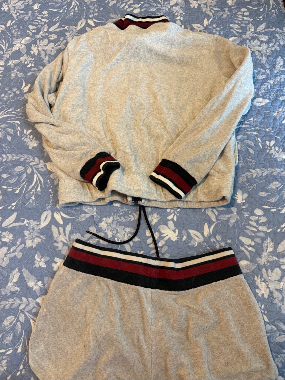 Nike Gray Two-Piece Track Jacket and Shorts with Red-Black Stripe Trim - Picture 4 of 4